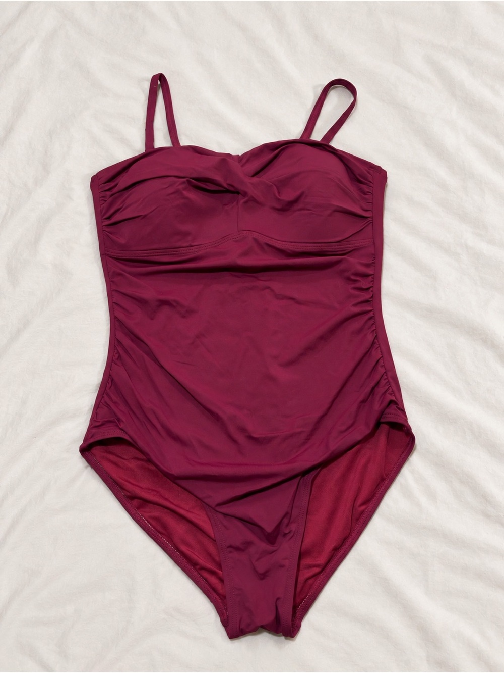 NWT Burgundy Ruched One Piece Swimsuit Tummy Control Adjustable Straps